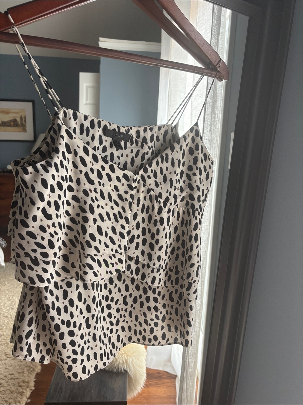 J. Crew Cream Silk Blouse with Black and Brown Spot Print